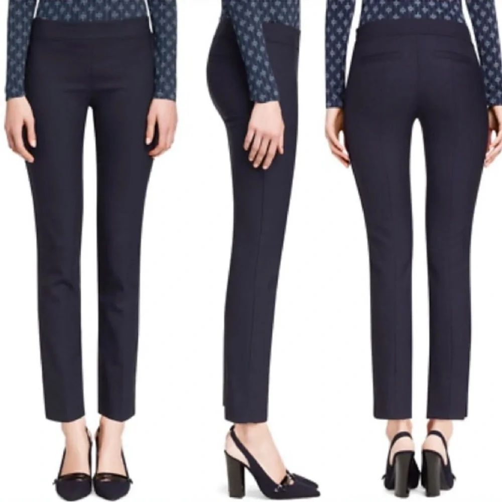 Tory Burch Navy Vania Wool Side Zip Slim Dress Pants Office Quiet Luxury Classic